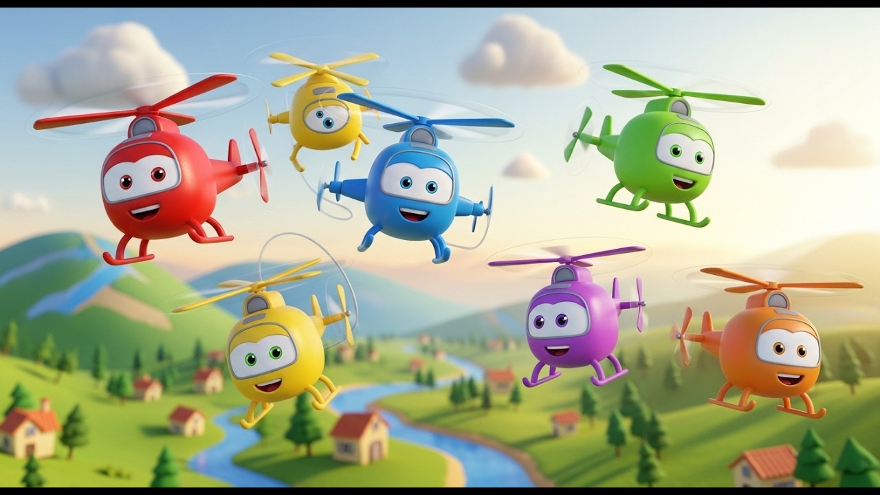Six Little Toy Helicopters Whir Whir Whir | Flying Songs & Counting for Kid