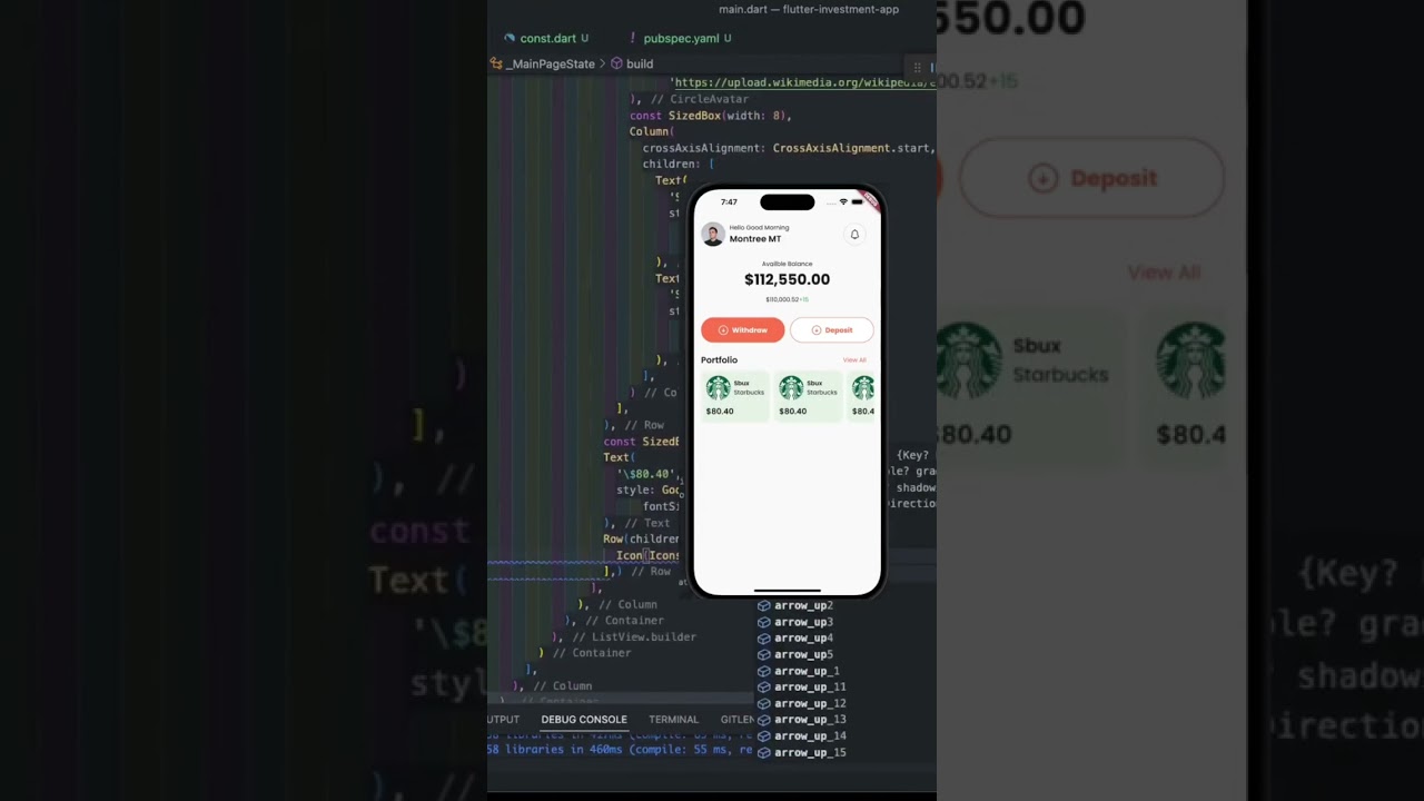 Flutter dashboard investment app ui #shorts #short