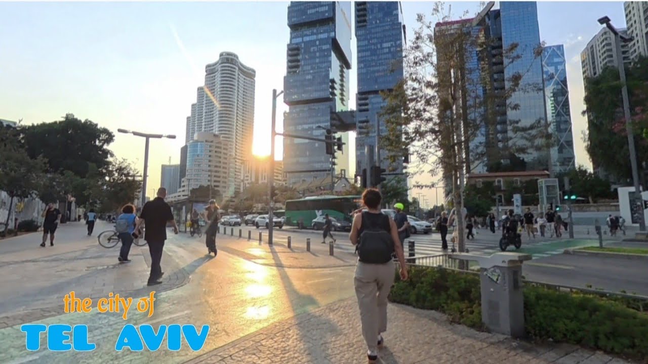 The City of Tel Aviv Israel. Tall Buildings, Sunset Walk. Holyland Walk Israel 2025