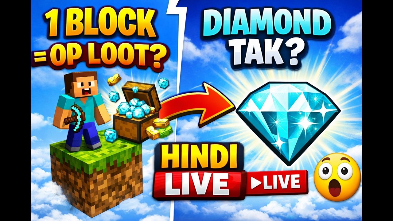 1 Block Se Diamond Tak Hindi Live #minecraft #hindigaming