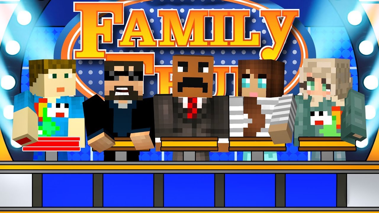 I WANT A COBBLE STONE PLAY BUTTON! *NEW* Family Feud* vs Crainer and Thea! in Minecraft!