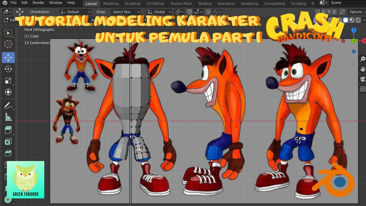 Tutorial Modeling Karakter Crash Bandicoot (Non Timelapse) part 1 - Blender 2.8 #RequestSubscriber