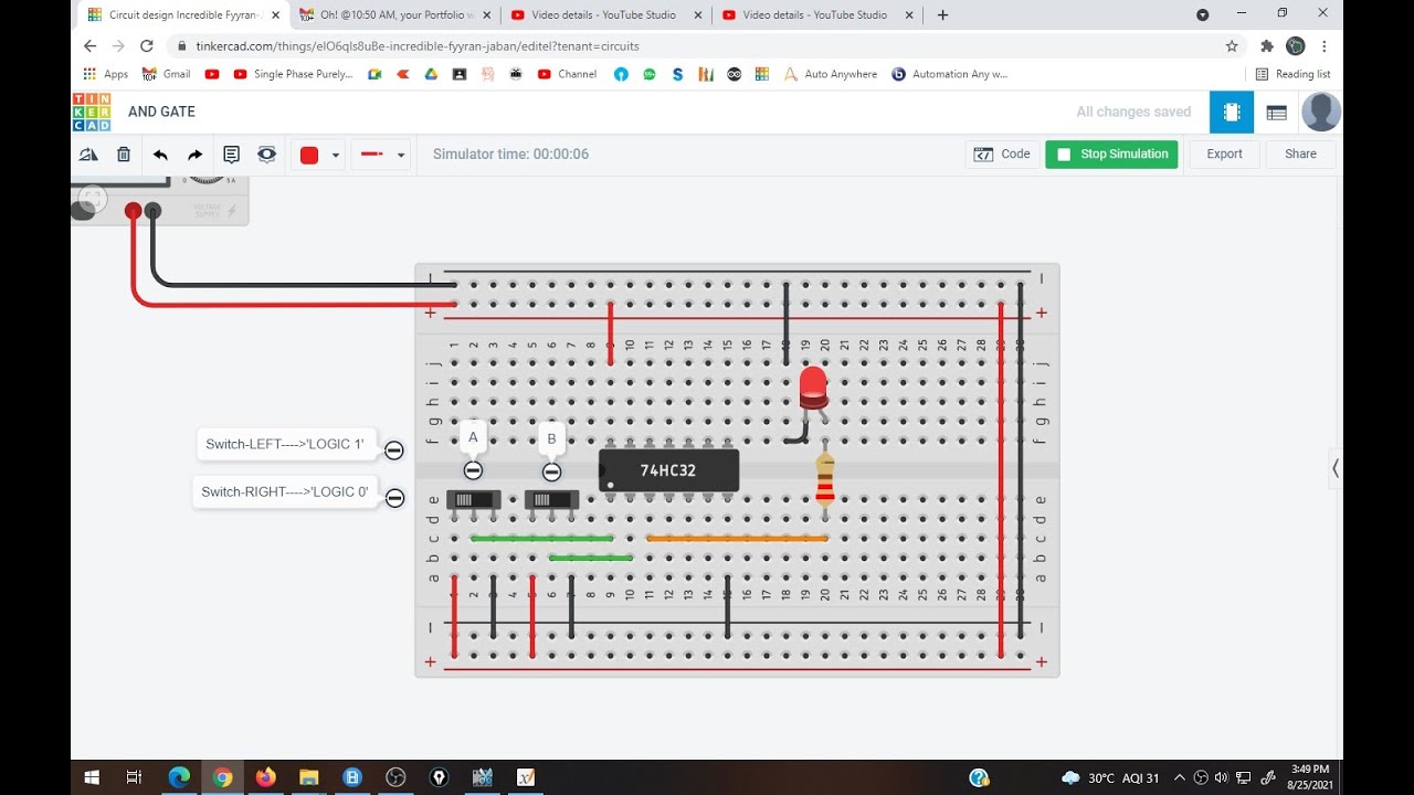 Experiment to verify Truth Table of AND Gate & OR Gate using TinkerCAD