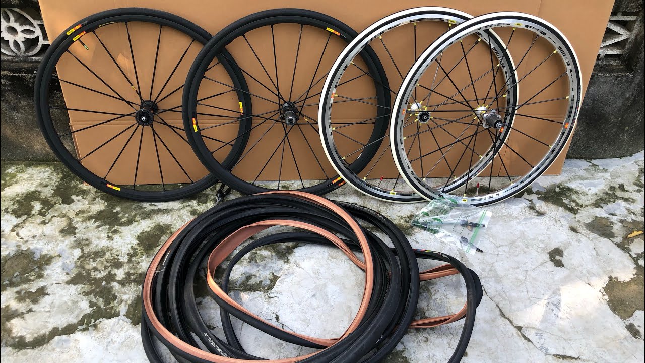 25/10 | hai cặp bánh nhôm Mavic bản cao cấp căm carbon,lốp xe đạp hàng lướt giá cực tốt đây ạ 