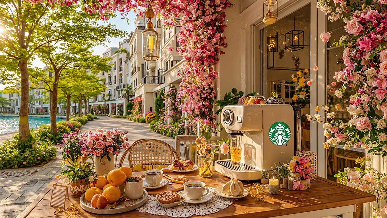【春のスタバ 𝐛𝐠𝐦 広告なし】春の日常の中で - 4月の花咲く水辺カフェで聴くスターバックスジャズ☕春の朝を彩る癒しBGM ~勉強・作業用 / living starbucks jazz cafe