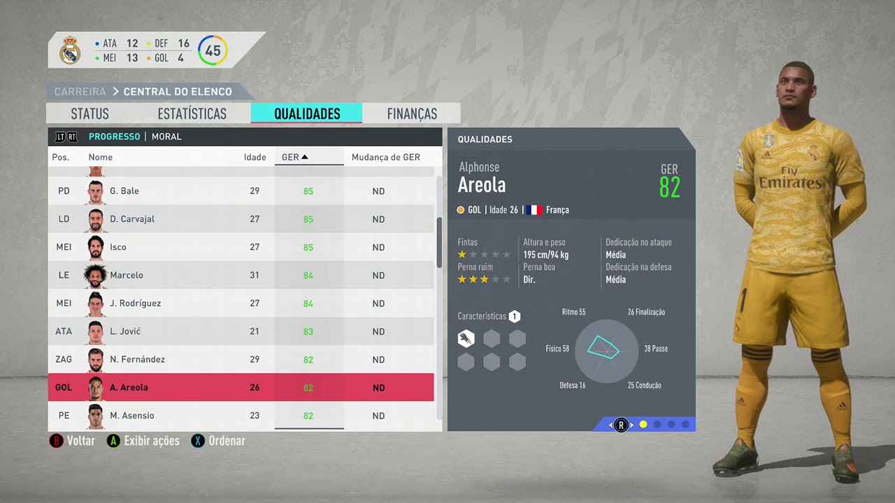 FIFA 20 Real Madrid FACE Todos Jogadores Completa kit uniforme Overall LA LIGA Liga Espanha