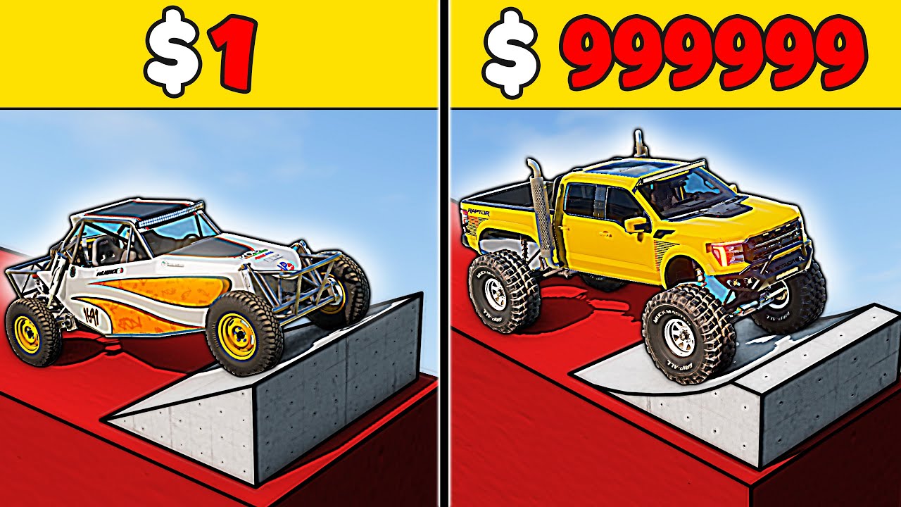$1 VS $1,000,000 Vehicles VS Descent & Jump Obstacle Course in BeamNG.drive