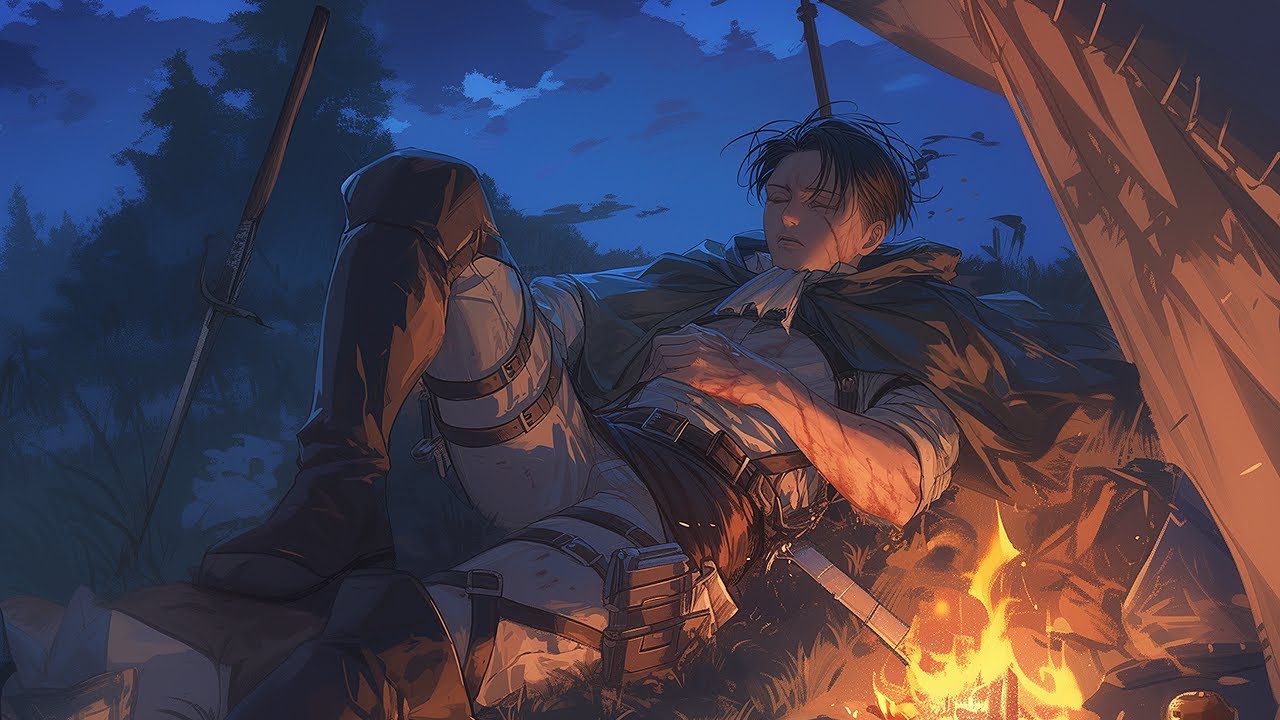 Sleeping Night w/ LEVI: Campfire, Blade Cleaning & Wind | ATTACK ON TITAN ASMR | NijiSounds ♪
