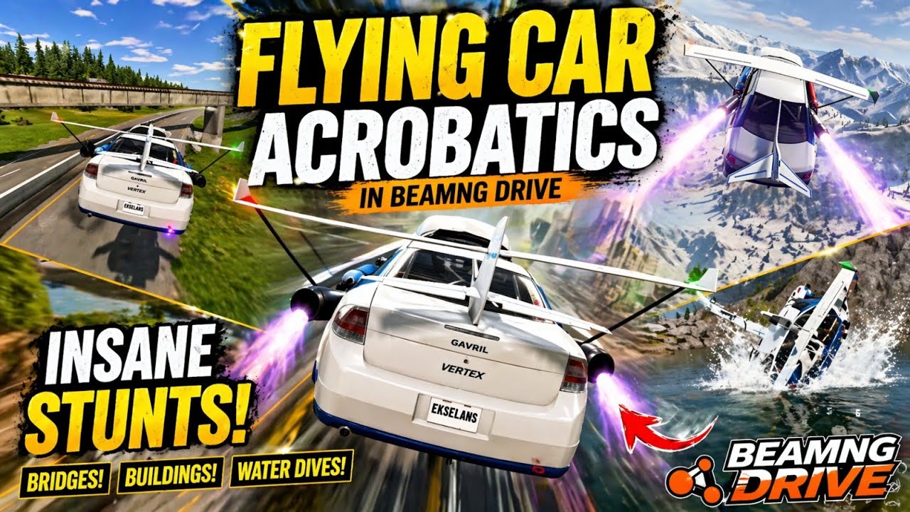 Flying Car Acrobatics in BeamNG Drive 🚗✈️ Insane Stunts, Bridges, Buildings & Water Dives