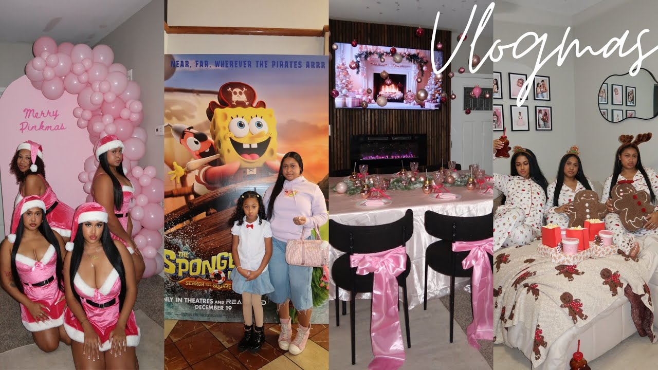 VLOGMAS | Pinkmas Girls Night + Sisters Night In + Self Care + SpongeBob Movie +Gift Exchange+Baking