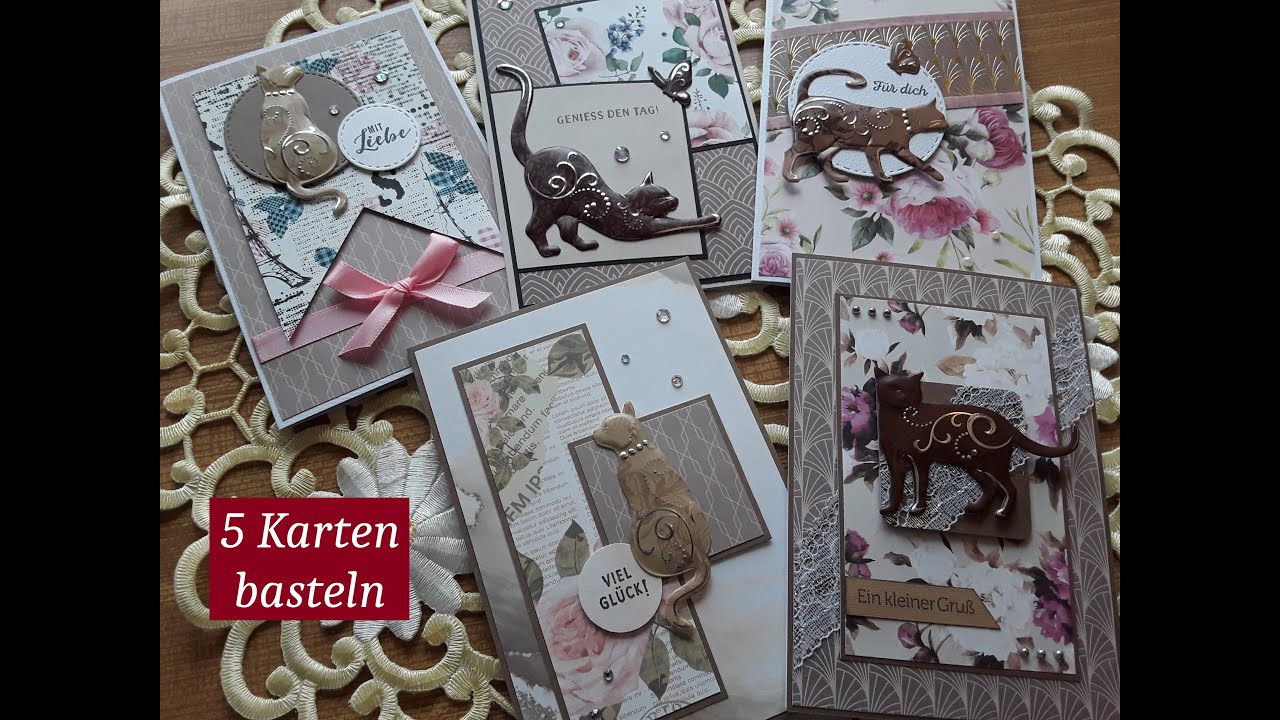 5 Karten basteln | Action & Tedi Papier | Craft Sensations/elegant Glamour | Katzensticker