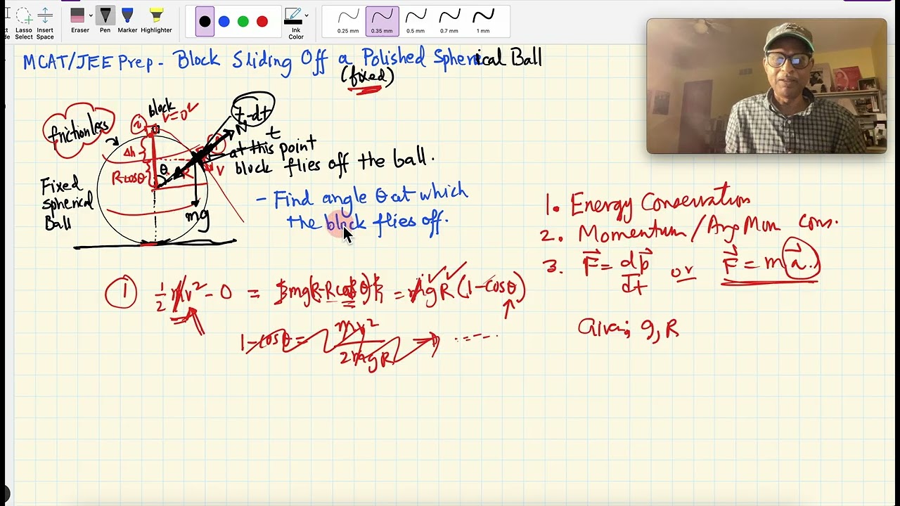 MCAT/JEE: A Block Sliding Off a Frictionless Spherical Ball
