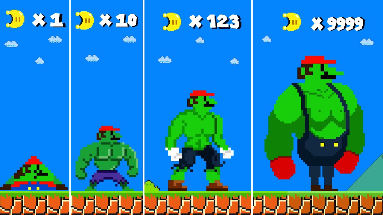 Mario Collects 9999 Moons Powerups to Become Strong Hulk