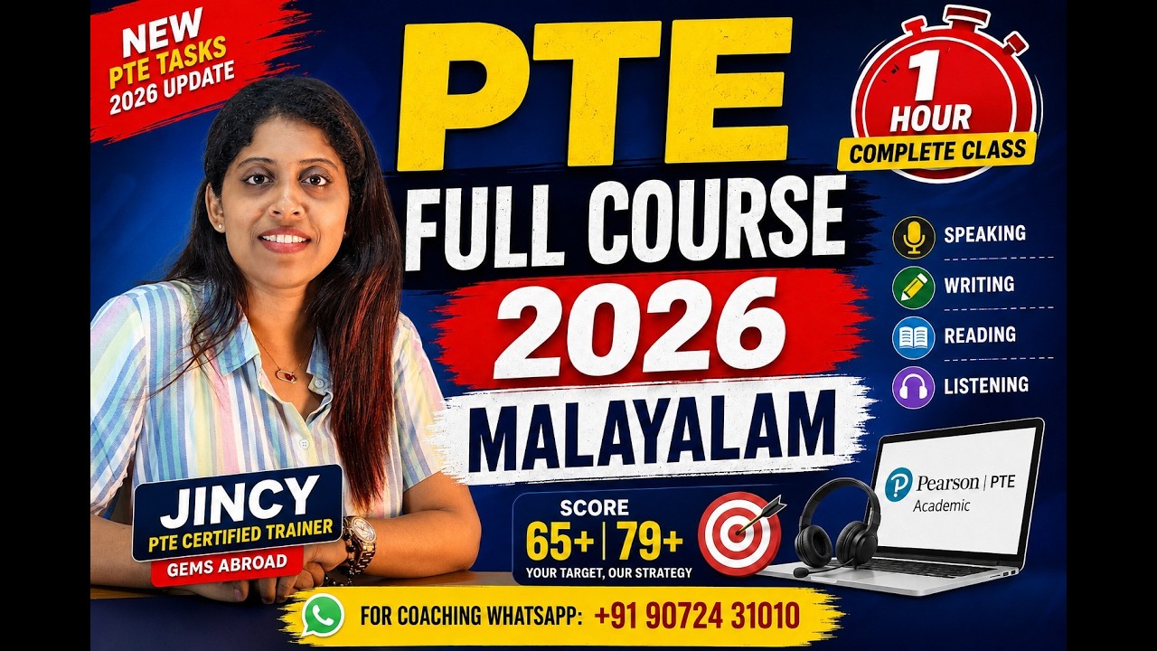 PTE Academic Full Course Malayalam 2026 | Complete PTE Class | Kerala | Jincy