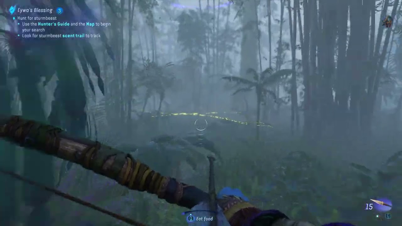 Use the Hunter's Guide to look for sturmbeest scent trail to track Avatar Frontiers of Pandora