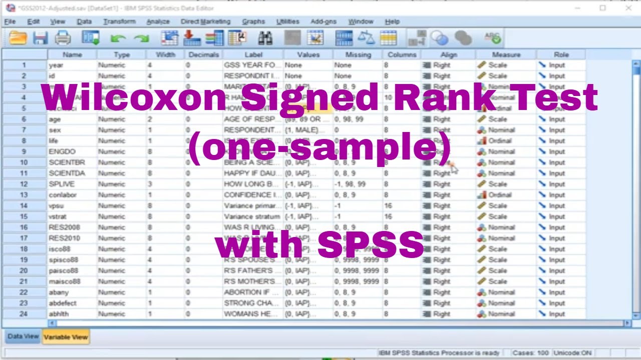 SPSS - One sample Wilcoxon Signed Rank Test