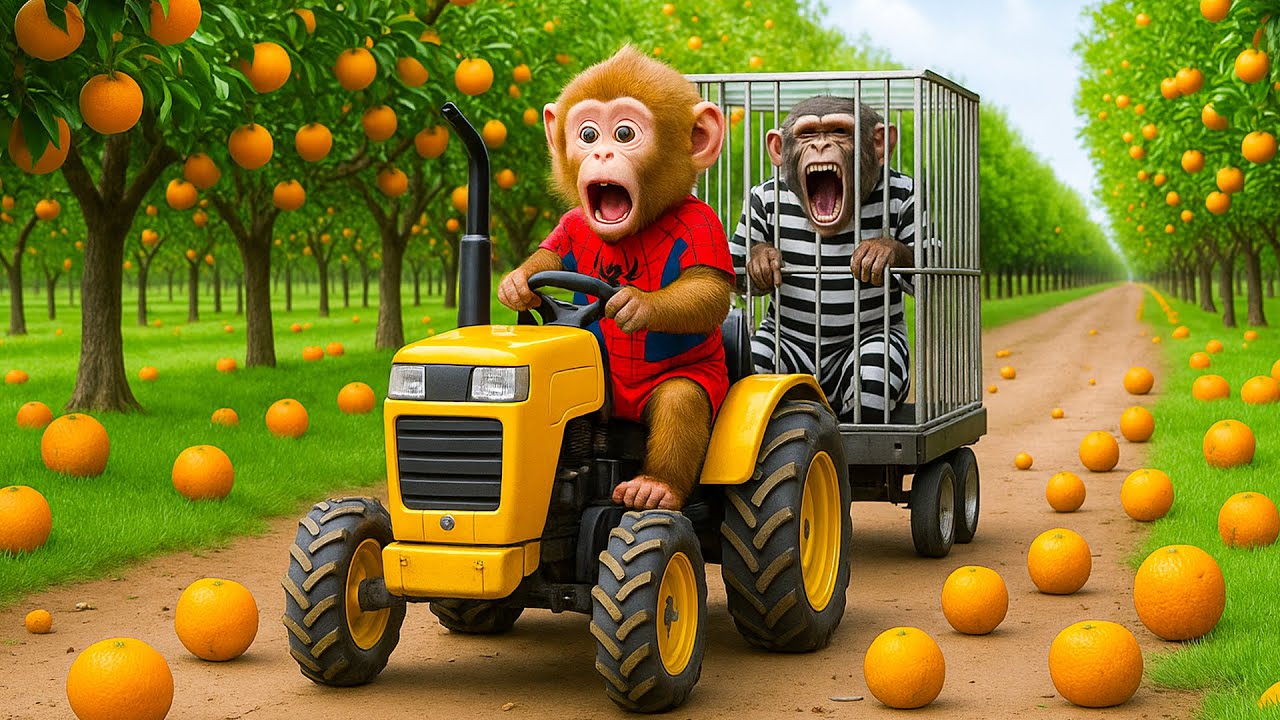 Brave Monkey NaNa Drives Crane to Rescue Kitten Stuck in Tree - Farm Work