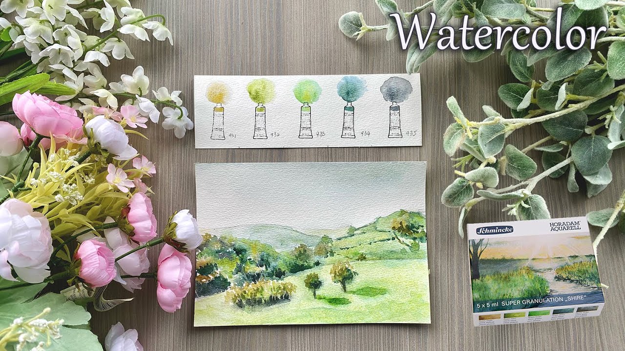 Schmincke Super Granulating Watercolors -Shire Unboxing / swatching and Painting - step by step