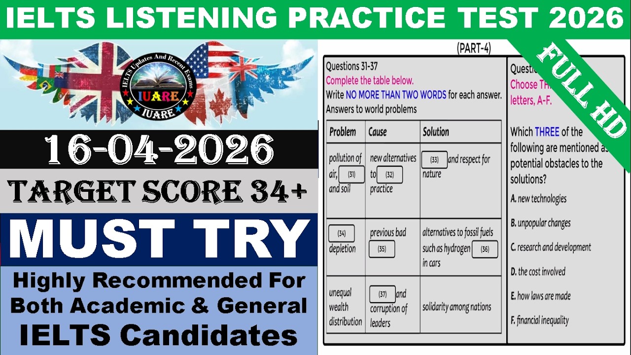 IELTS LISTENING PRACTICE TEST 2026 WITH ANSWERS | 16.04.2026