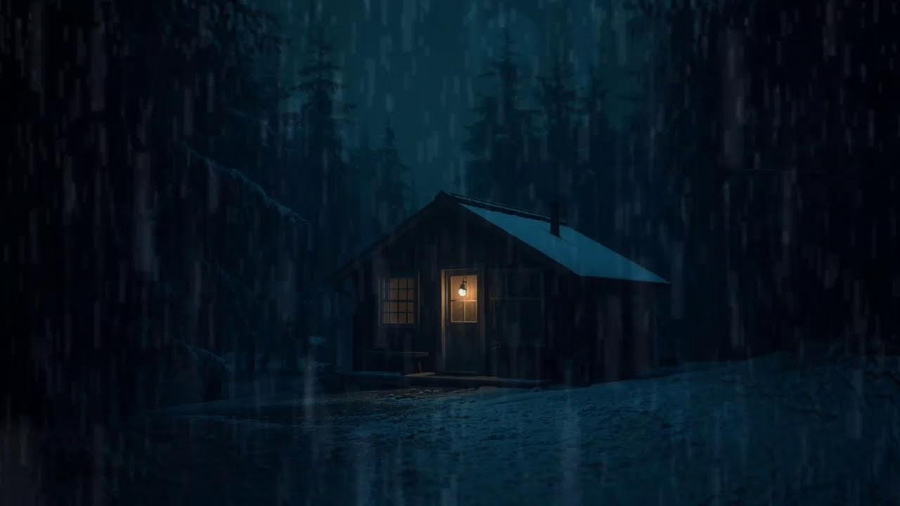 Calm Winter Rain Outside a Lonely Cabin (No Ads) | Deep Sleep Dark Ambience