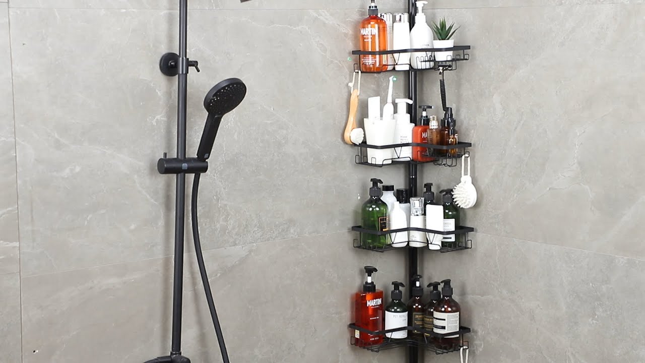 Kegii 4Tier Telescopic Shower Caddy, Adjustable Shower Corner Shelf, Shower Storage with Soap Holder