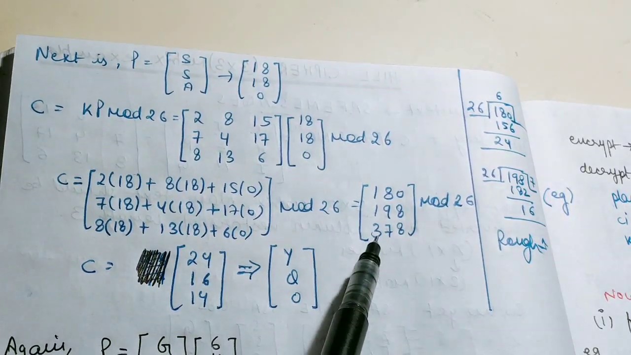 HILL CIPHER 3X3 Matrix Example Encryption and decryption