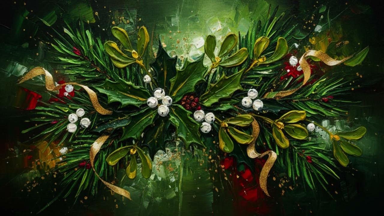 Golden Mistletoe Symphony — Elegant Winter Botanical Artwork