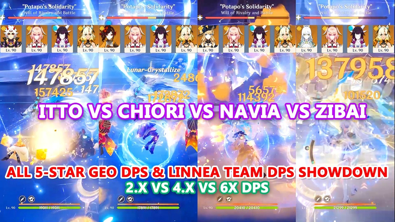 Zibai vs Navia vs Chiori vs Itto : All 5-Star Geo DPS & Linnea Team Showdown | 2.x vs 4.x vs 6x DPS