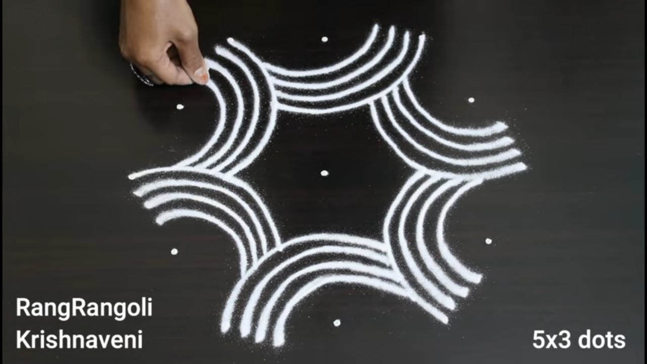 Dhanurmasam Geethala Muggulu🌷5x3 dots Sankranthi Muggulu🌷Pongal Kolam🌷RangRangoli Krishnaveni
