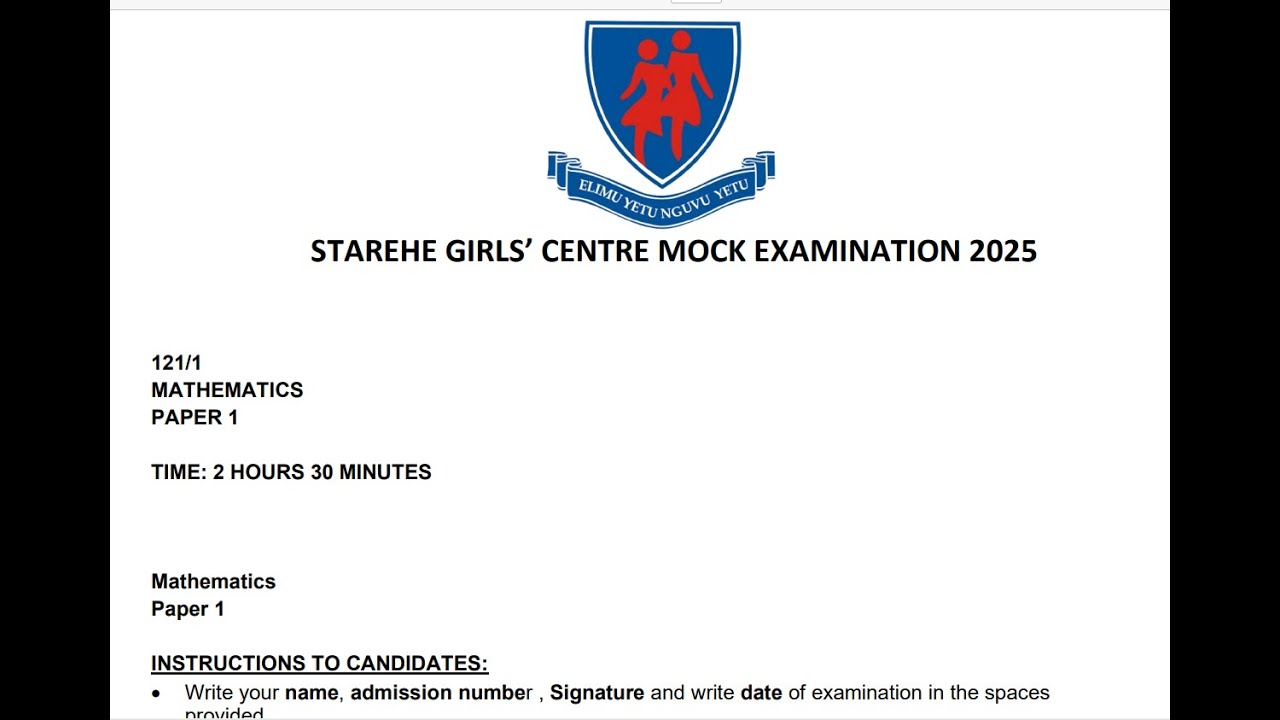MATHEMATICS PAPER 1 STAREHE GIRLS’ CENTRE MOCK EXAMINATION 2025