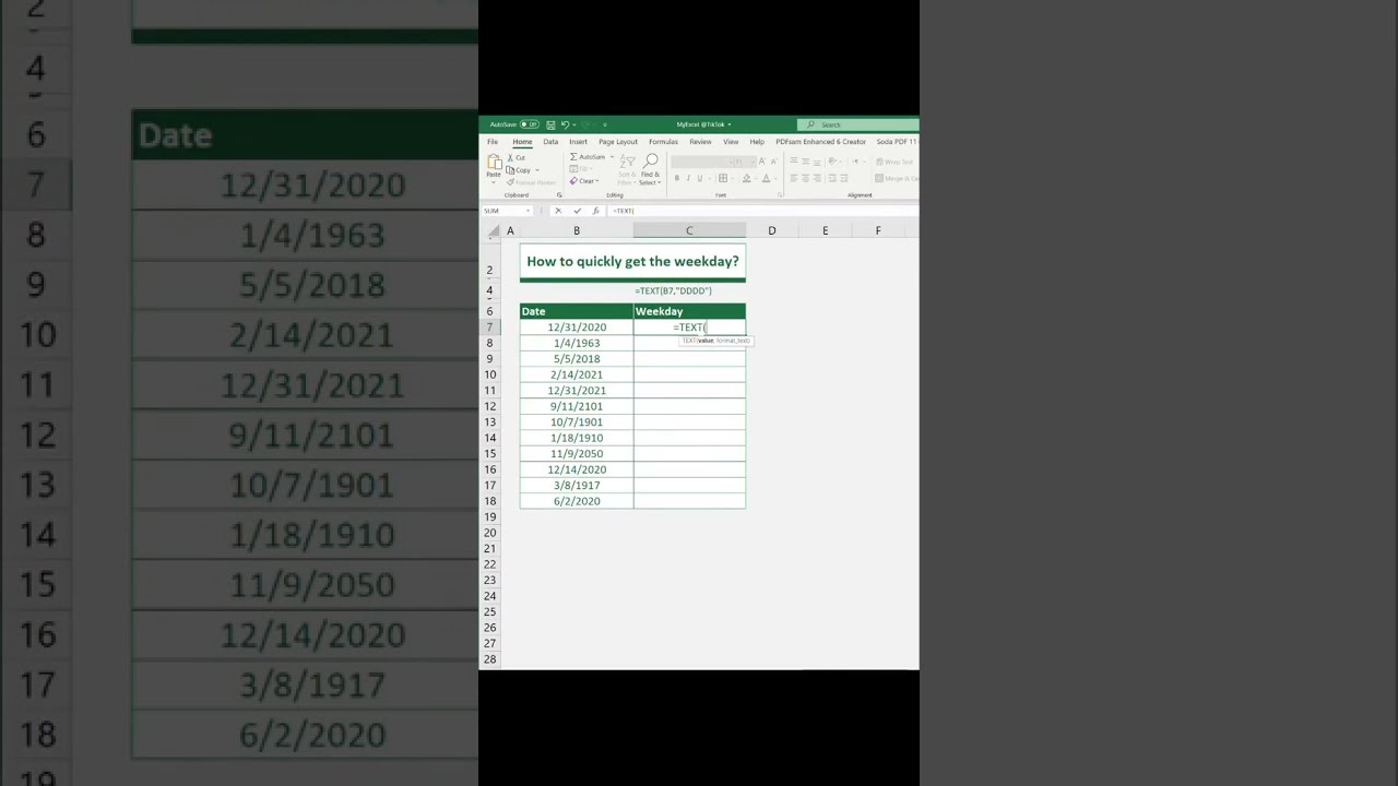 Get the Weekday #shorts #excel