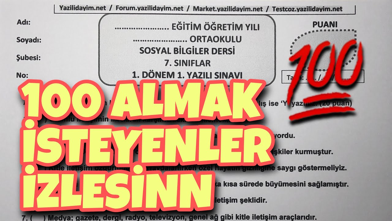 7.Sınıf Sosyal Bilgiler 1.Dönem 1.Yazılı