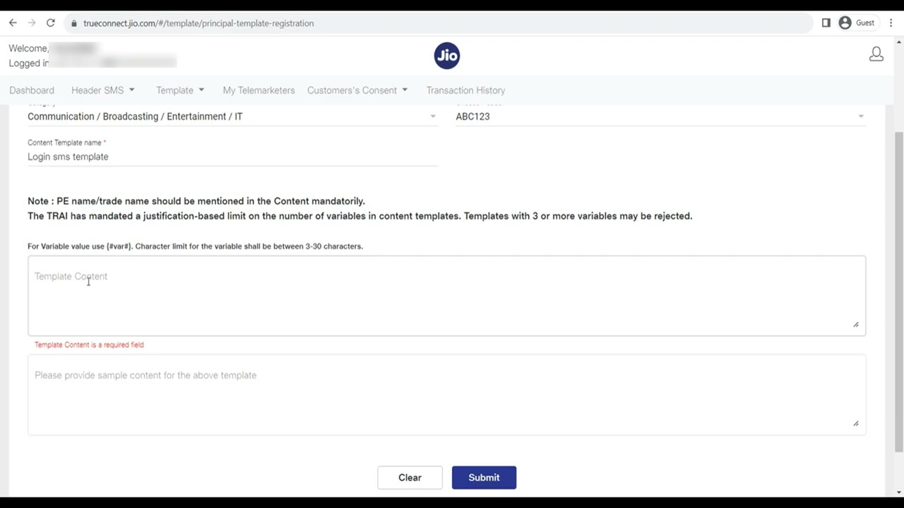 Jio DLT Content Template Registration Guide | TeachLoop Ai