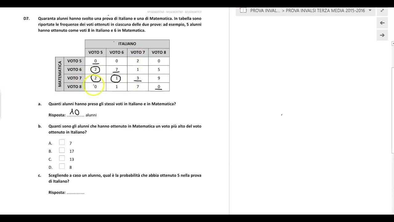 Prova Invalsi Matematica Terza Media 2015-2016 SPIEGATA  e RISOLTA : D7