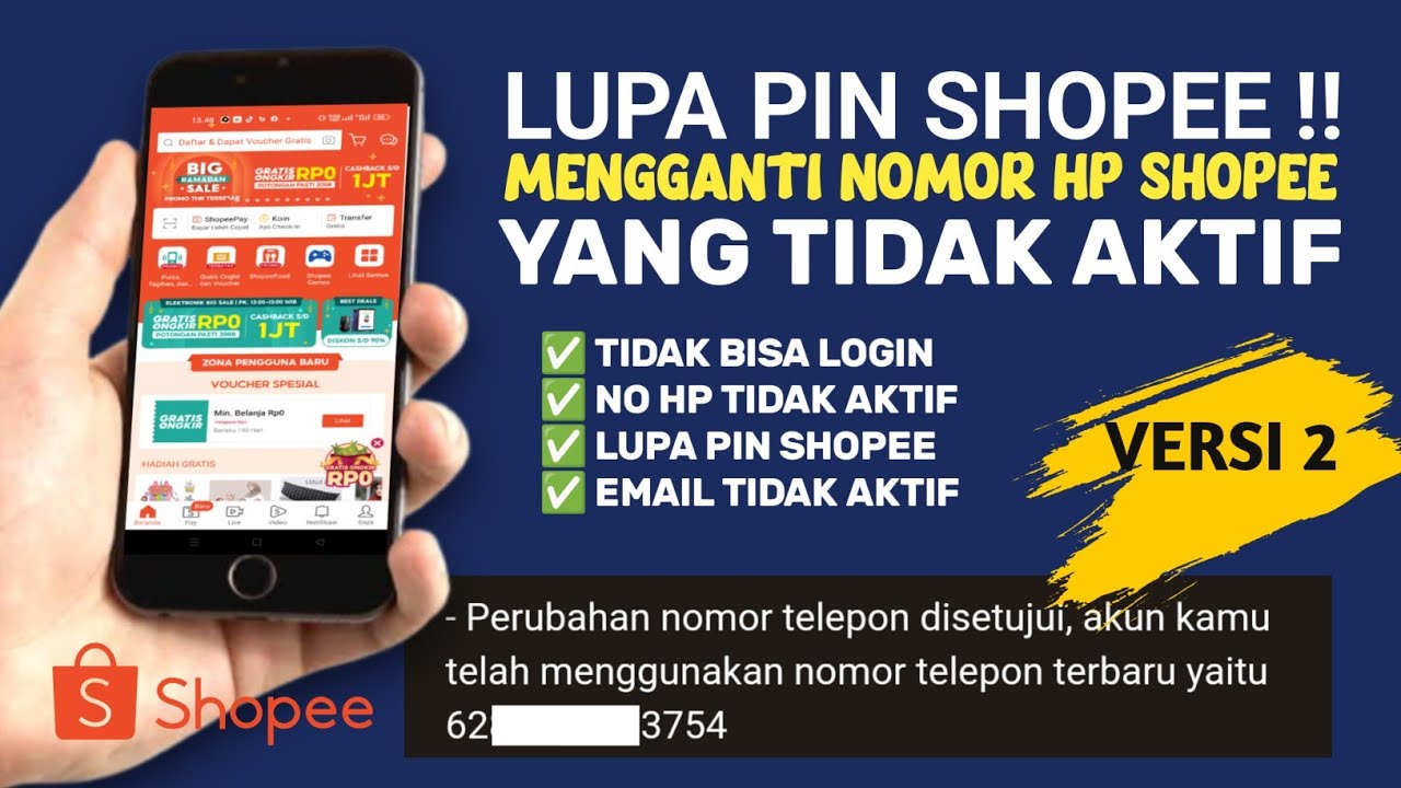 Cara mengganti NO Hp shopee yang tidak aktif dan Lupa PIN shopee