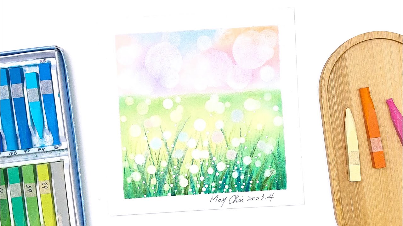 和諧的粉彩畫 陽光下的小草 Grass in the Sun - Easy Soft Pastels Drawing