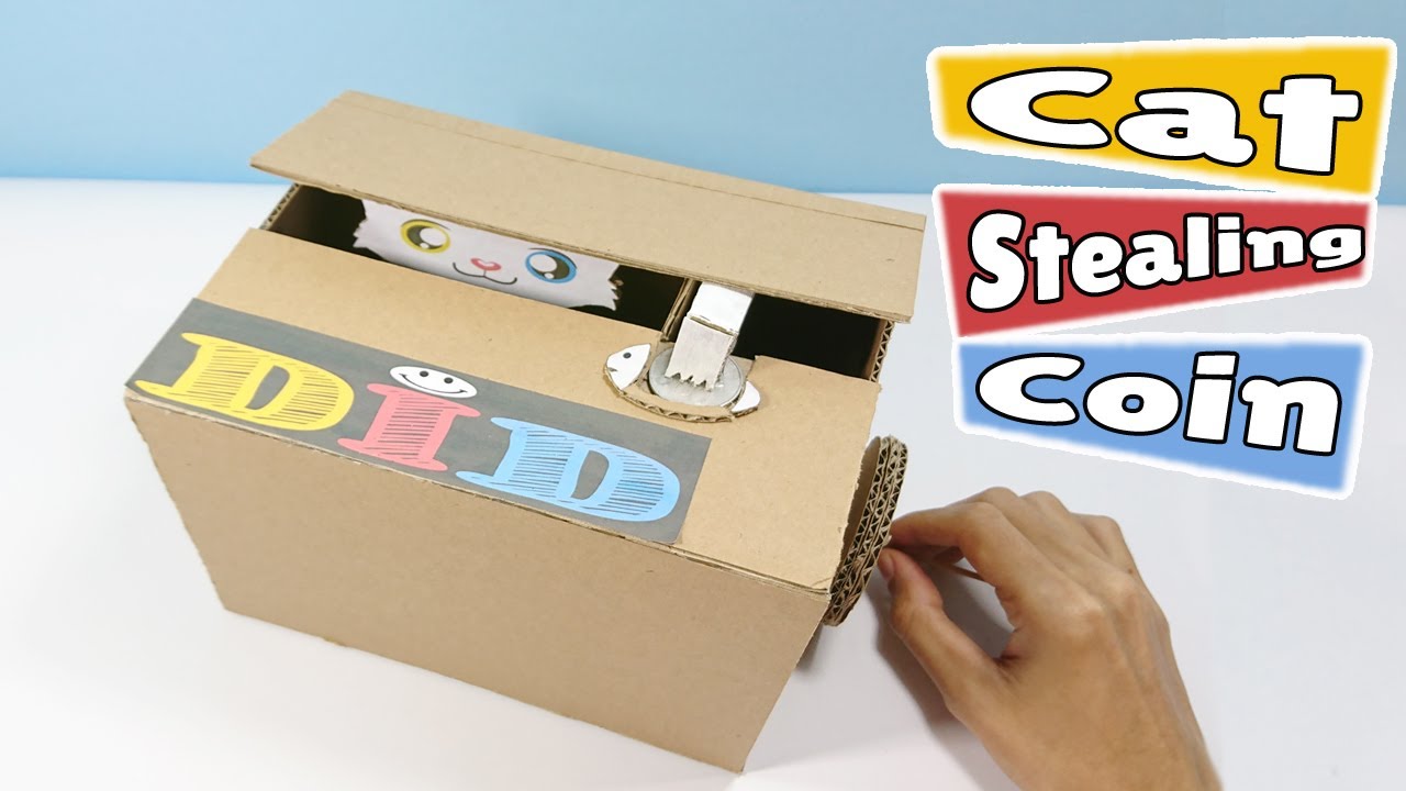 DIY Cardboard Crafts #7 How to Make Cat Stealing Coin Bank from cardboard Easy