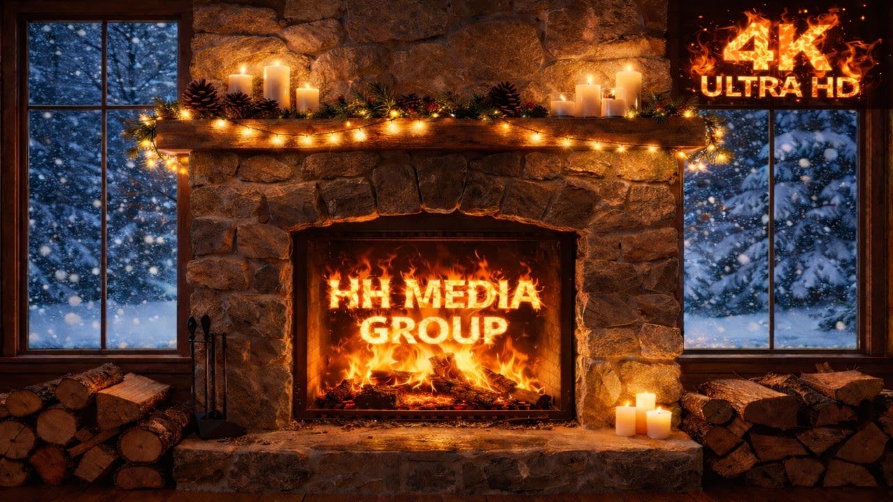 4K UHD Fireplace 🔥 Cozy Crackling Fire & Snowfall Ambience | Relaxing Winter Background #fireplace