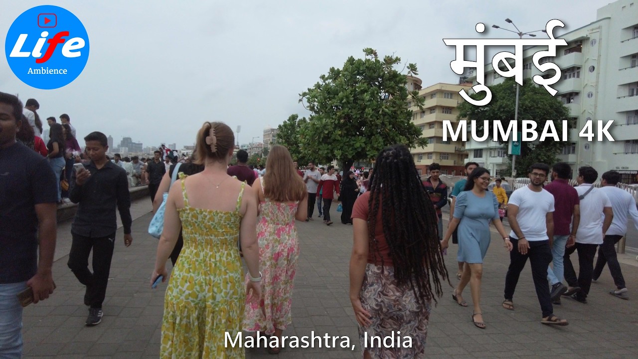 Evening Walk at Marine Drive - Walking in Mumbai | City Sounds | INDIA 4K HDR