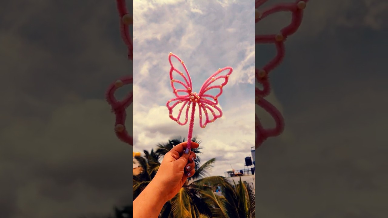 🧚🏻&zwj;♀️🫶🏻DIY Fairy Wand  Easy Pink Butterfly Wand with Beads  Magical Craft Idea ✨