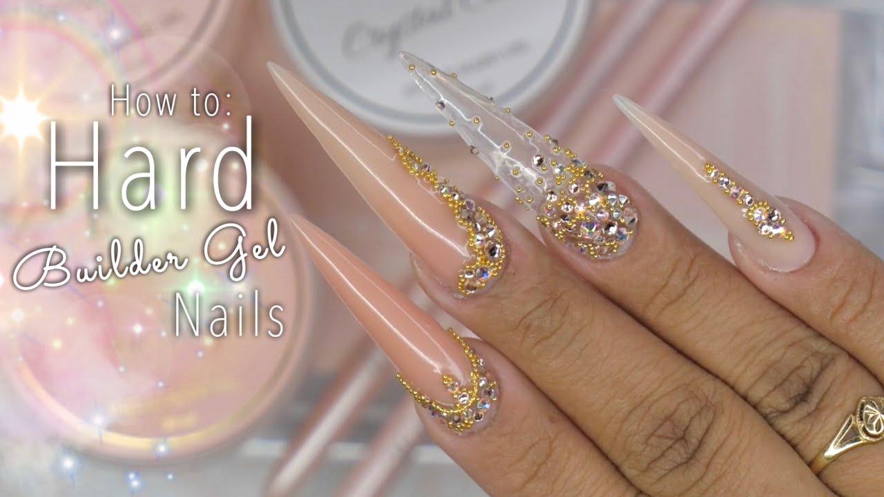 Blinged Out Elegant Long Stiletto Nails | Hard Builder Gel Nails Tutorial | Using My Own Gel Line