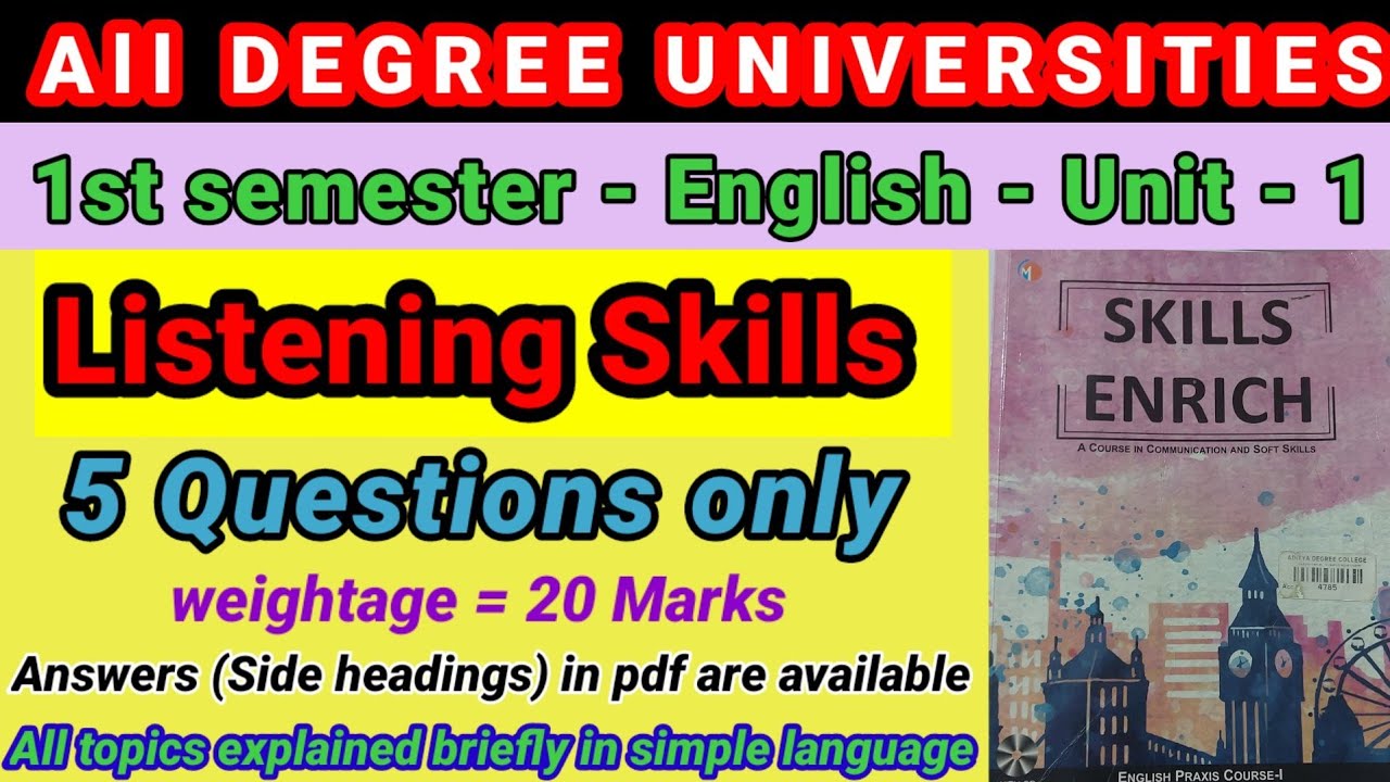 Listening Skills all concepts. Degree 1st sem English important qsns.  explanation in telugu #aknu