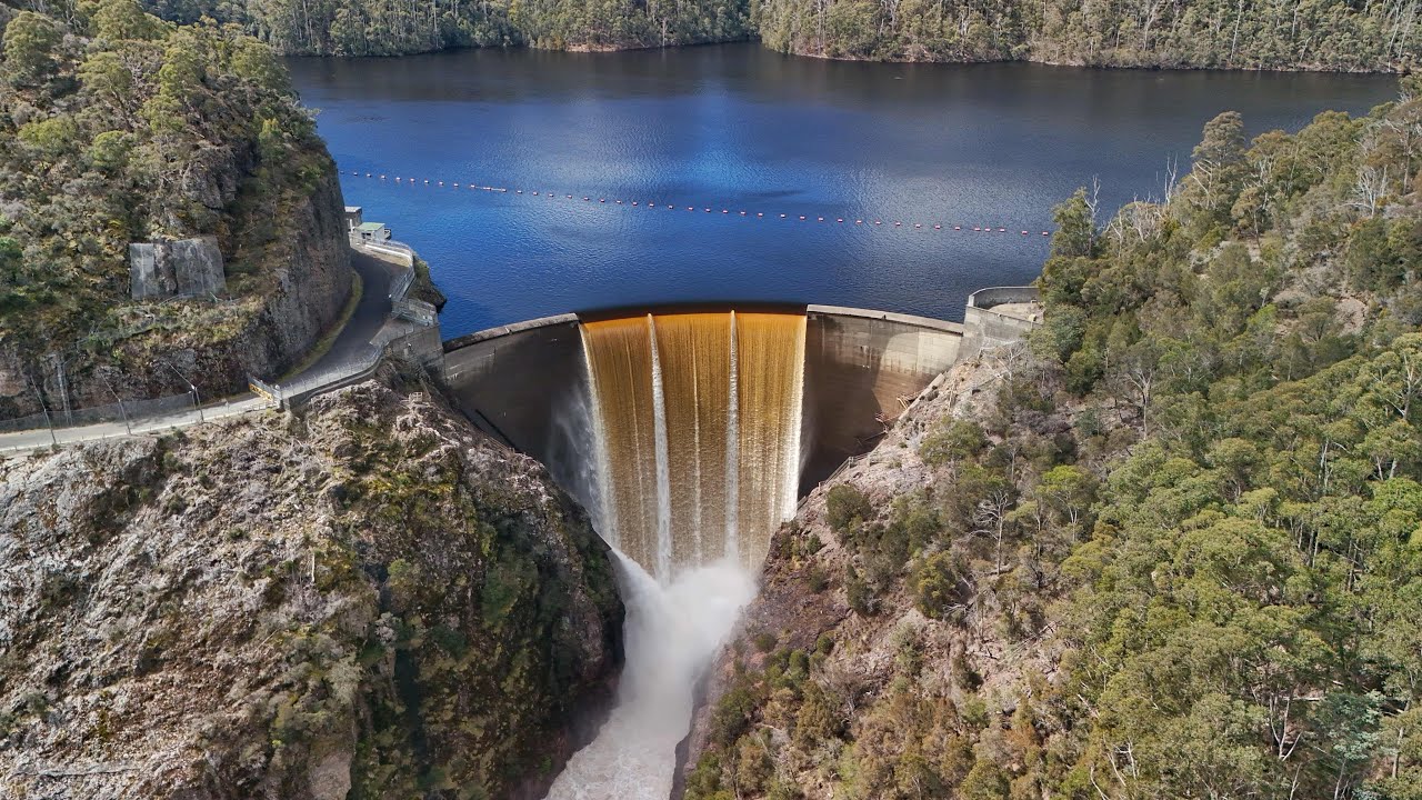 Devils Gate Dam Lake Barrington spilling after endless rain and snow melt. Filmed with DJI NEO
