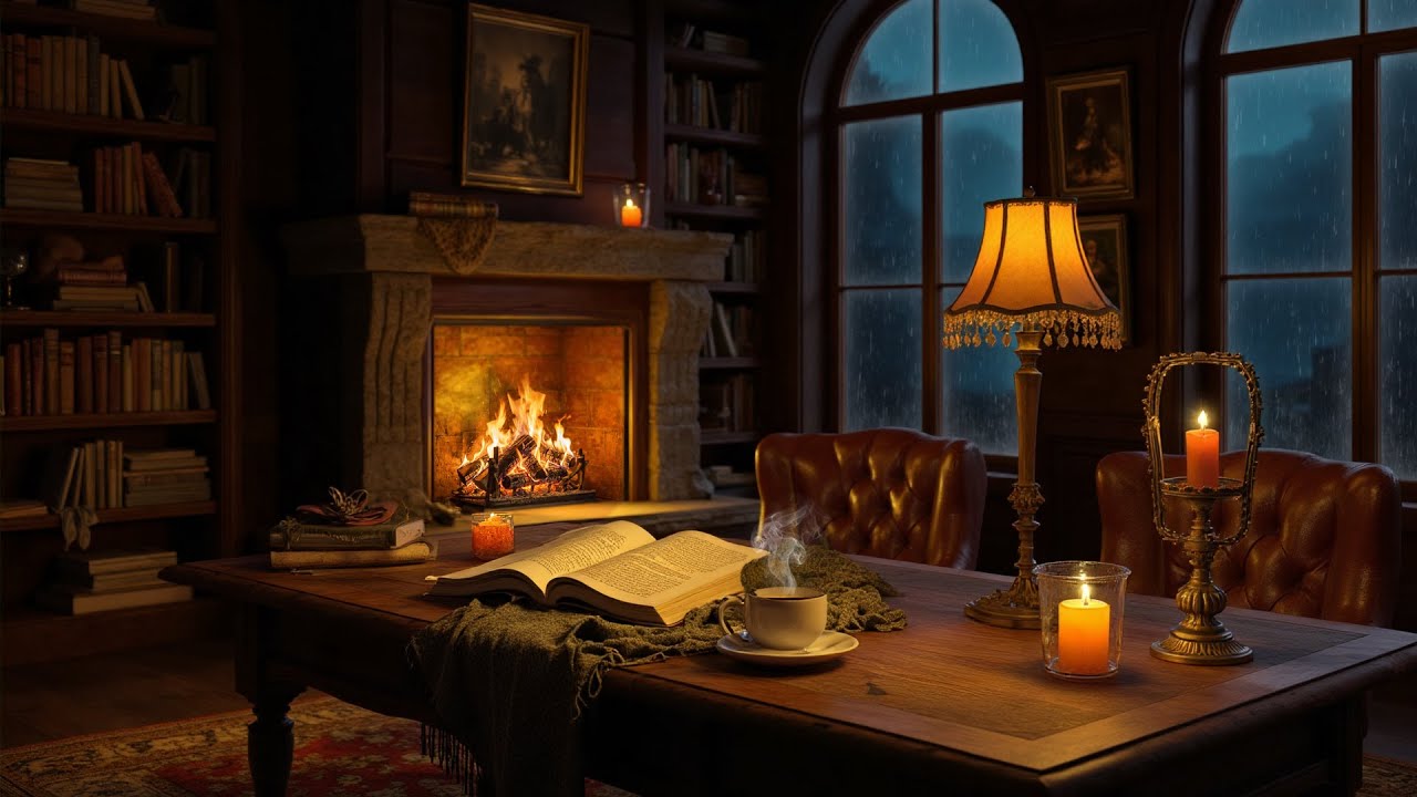 Cozy Window Jazz ❄️ A Perfect Reading Space with Relaxing Piano & Crackling Fireplace Ambience