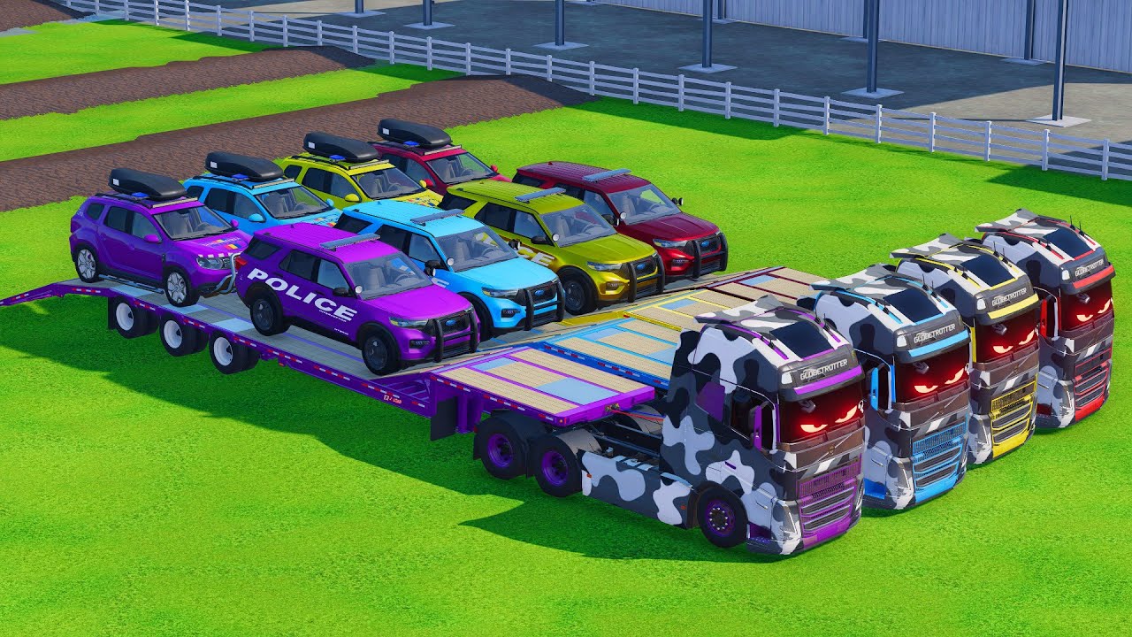Epic Haul with Big Trucks! Police Cars, Helicopter, Ambulance & Tank | FS22 #8