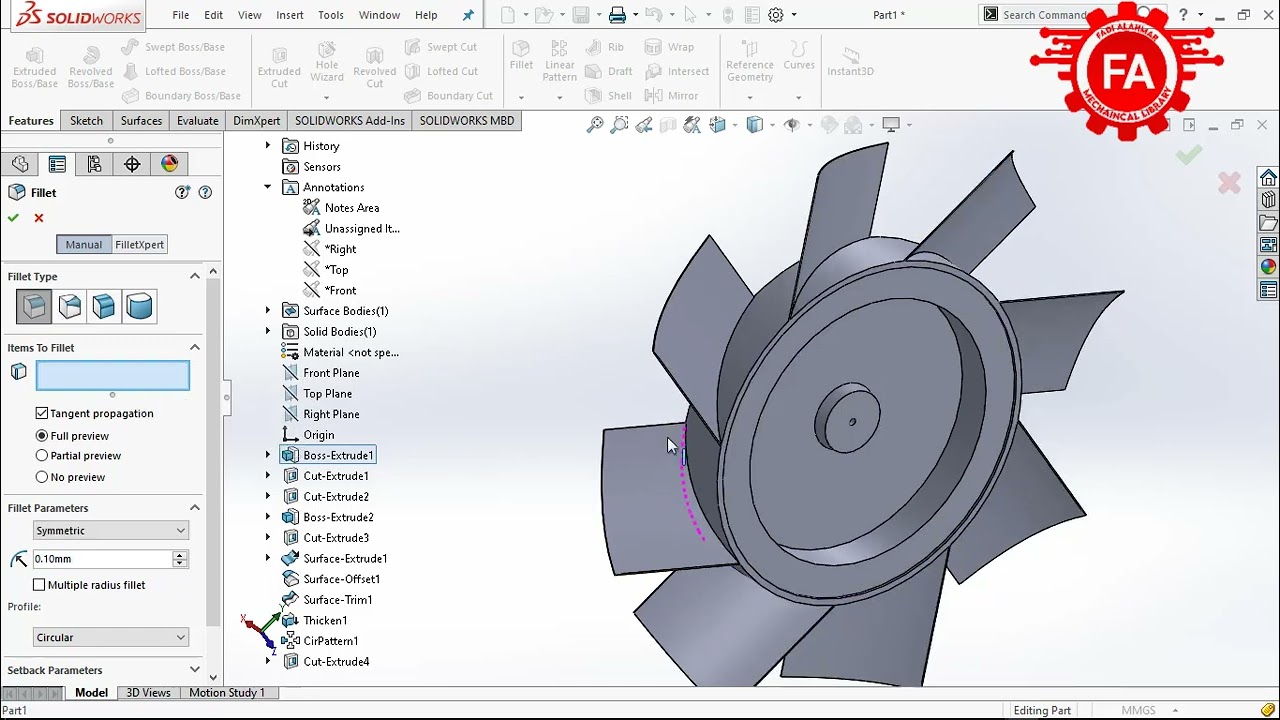 Drawing CPU Fan with SOLIDWORKS