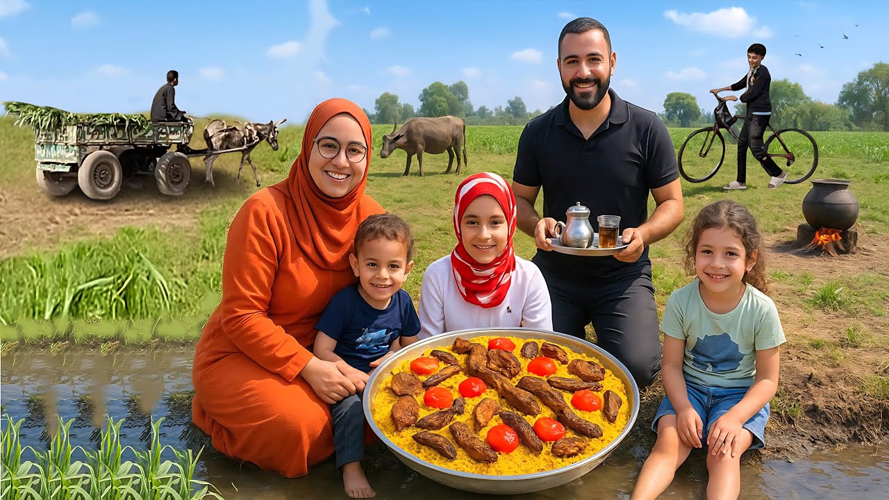 طريقة عمل مندي اللحم والسجق على الكانون الفلاحي في القرية المصرية 