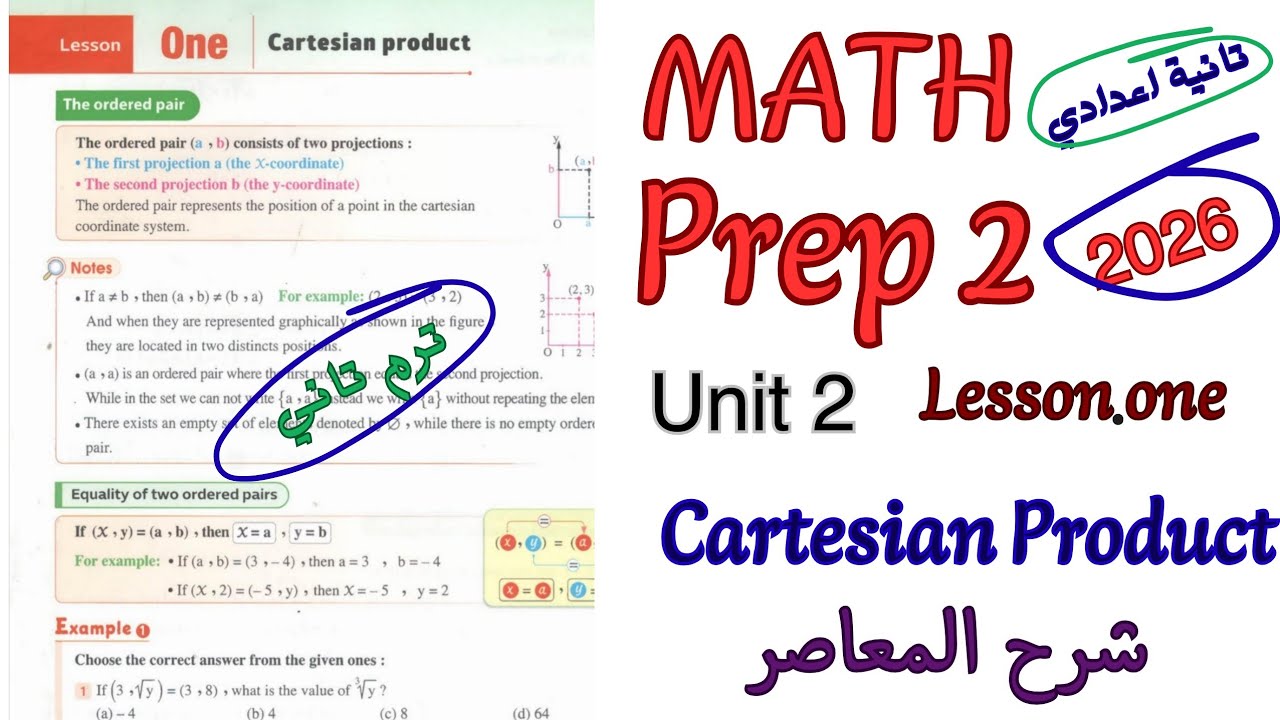شرح ماث تانية اعدادي ترم تاني 2026|math prep 2 Unit 2 lesson 1 cartesian product