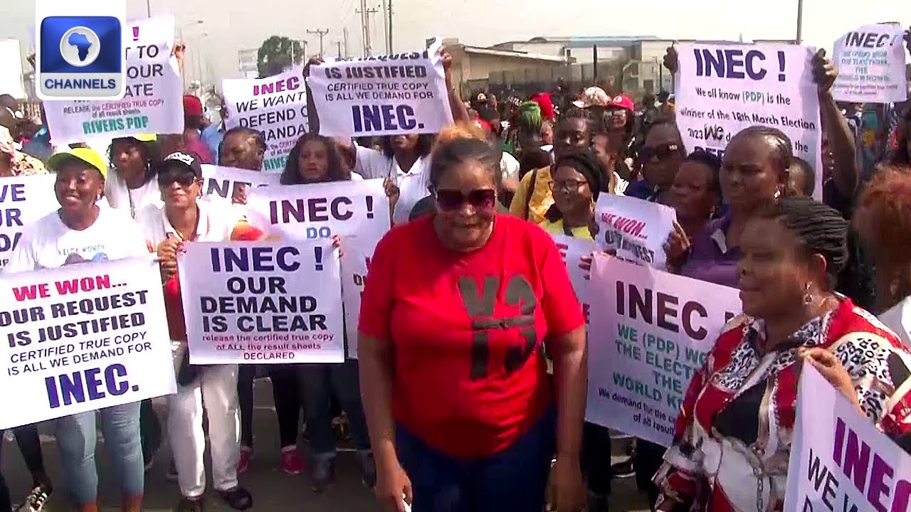 PDP Members Continue Protest At INEC Office In Port Harcourt