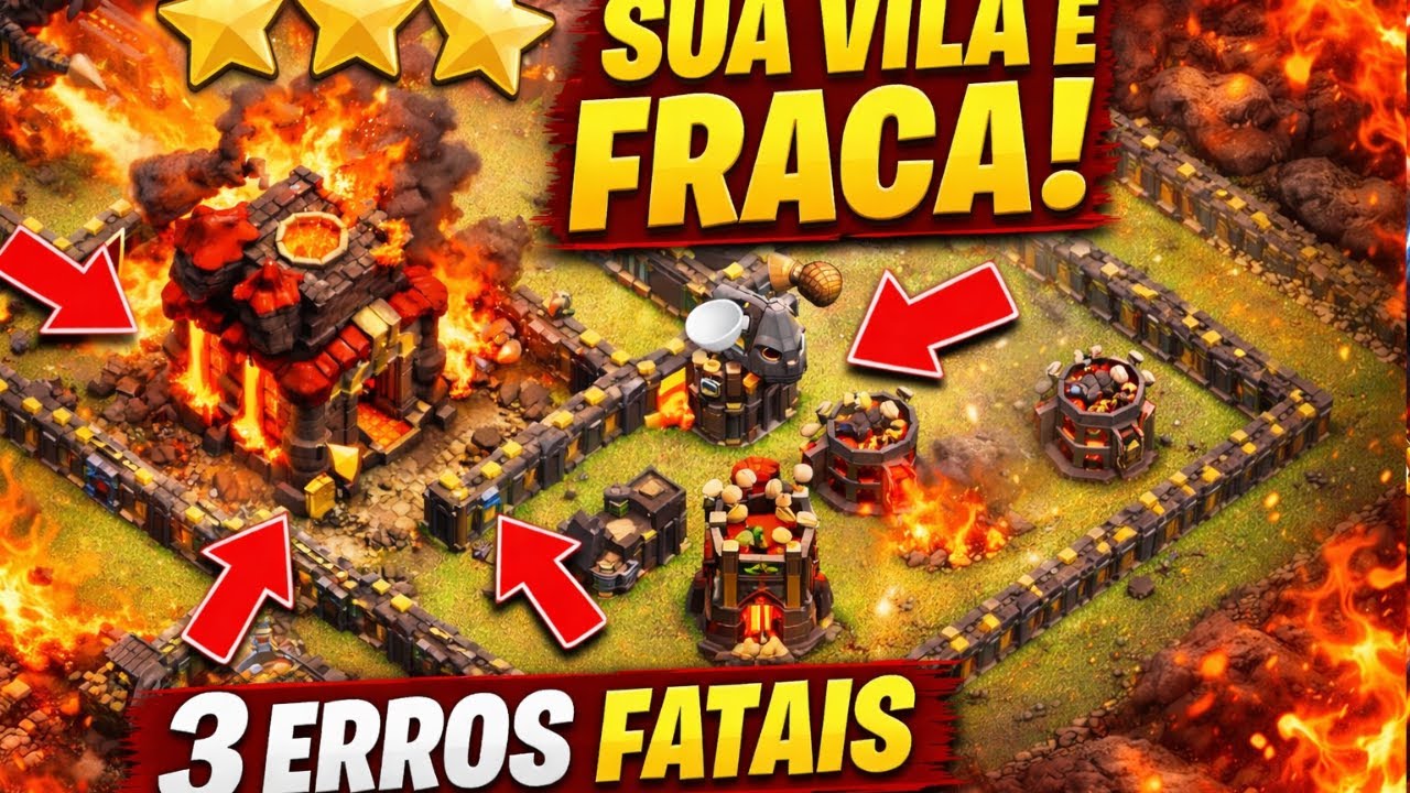 TOP 3 ERROS que DEIXAM SUA VILA FRACA (qualquer noob te 3 estrela)